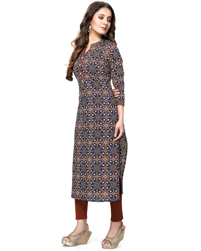 Rajnandini Women's Pure Cambric Cotton Jaipuri Printed Regular Fit Kurti (Jopljpr44-4Xl_Navy Blue & Red_4Xl) - Image 4
