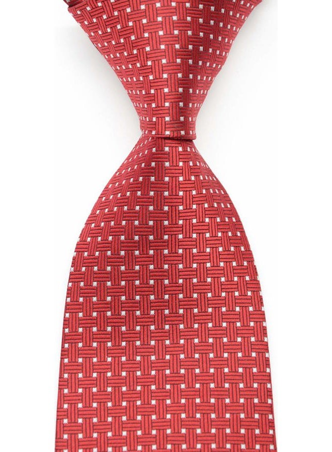 Geotae Zerun EXT Collectino 100% Silk Necktie, New Classic Weave Style Red White Dot Fashion Trendy Chick Elegant Formal Business Tie JACQUARD WOVEN Men's Suits Groom Wedding Marriage Party Ties - Image 2