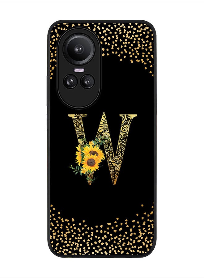 Rugged Black Edge case for Oppo Reno10 / Oppo Reno10 Pro, Slim fit   Custom Monogram Initial Letter Mandala Floral Pattern Alphabet- W (Black)