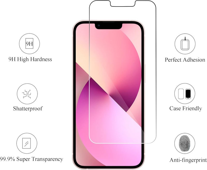 Ailun 2 Pack Screen Protector for iPhone 13 [6.1 inch Display] with 2 Pack Tempered Glass Camera Lens Protector,[9H Hardness]-HD - Image 2