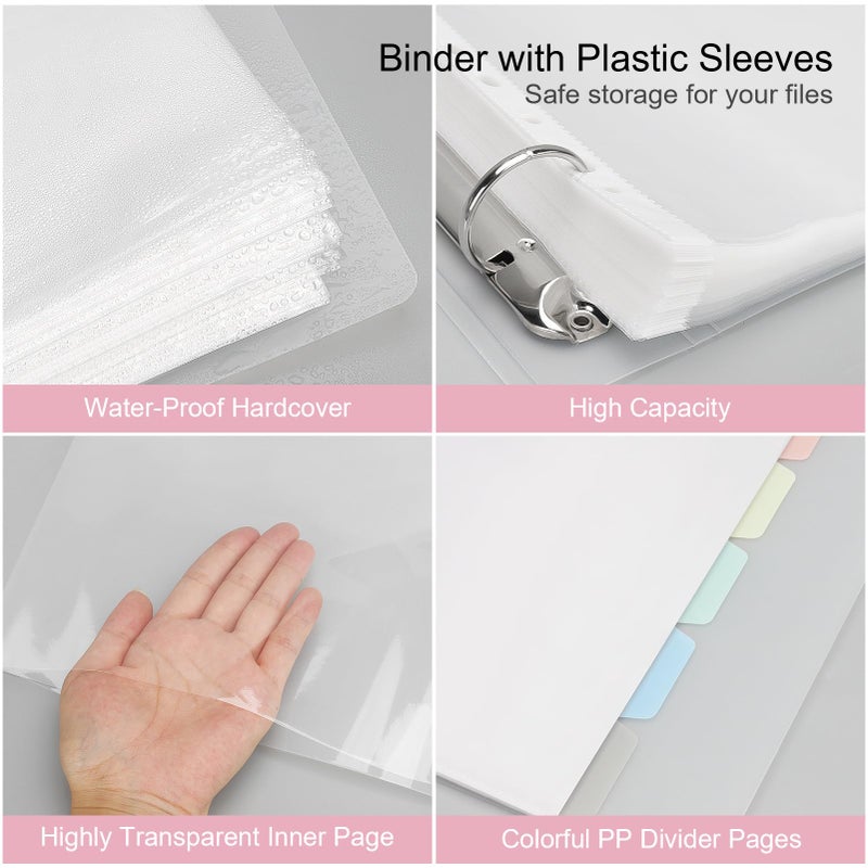 Uquelic 50-Pocket Clear Binder with Plastic Sleeves for Letter/A4 Size(11" x 8.5"), Document Binder Organizer for Papers, Certificates and Artwork, Macaron PP Divider Pages for Presentation - Image 3