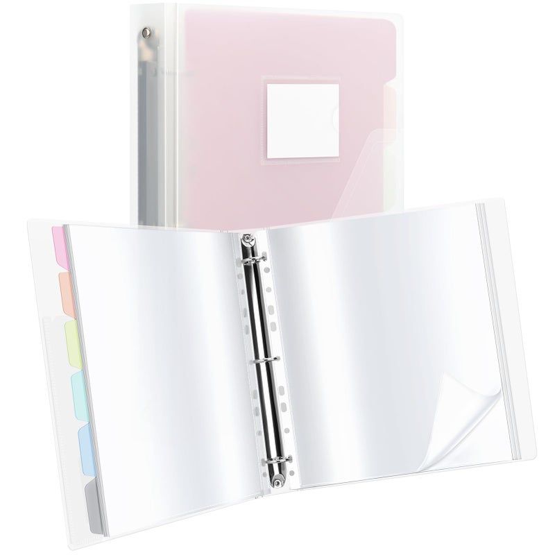 Uquelic 50-Pocket Clear Binder with Plastic Sleeves for Letter/A4 Size(11" x 8.5"), Document Binder Organizer for Papers, Certificates and Artwork, Macaron PP Divider Pages for Presentation - Image 1