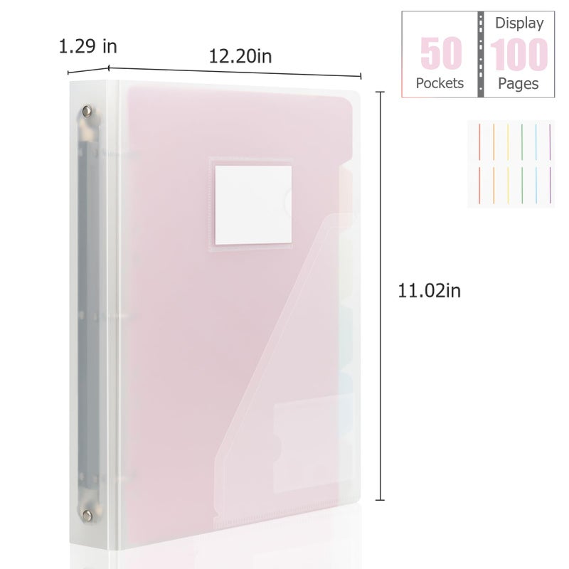 Uquelic 50-Pocket Clear Binder with Plastic Sleeves for Letter/A4 Size(11" x 8.5"), Document Binder Organizer for Papers, Certificates and Artwork, Macaron PP Divider Pages for Presentation - Image 4