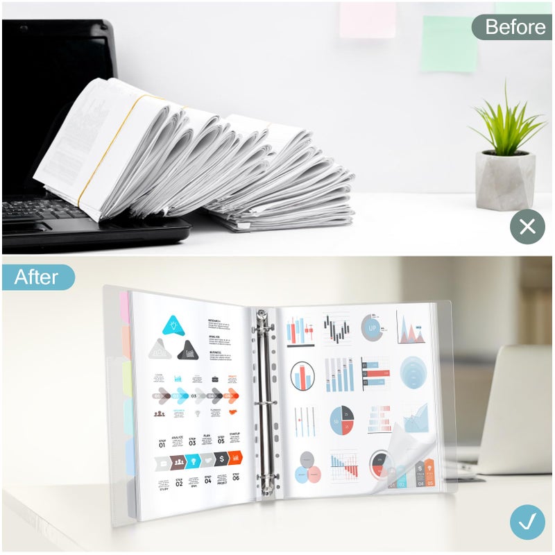 Uquelic 50-Pocket Clear Binder with Plastic Sleeves for Letter/A4 Size(11" x 8.5"), Document Binder Organizer for Papers, Certificates and Artwork, Macaron PP Divider Pages for Presentation - Image 5