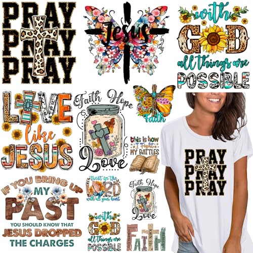 RURUIS 12 Sheets Jesus Iron On Transfer Vinyl Sticker Decals for T-Shirt Clothing God is Good Design Washable Heat Transfers Patches DIY Decoration Applique - Image 1