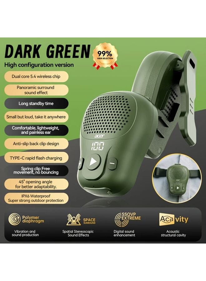 Green Portable Wireless Speaker IPX6 Waterproof Clip On 18 Hours Playtime USB Charging - Image 1