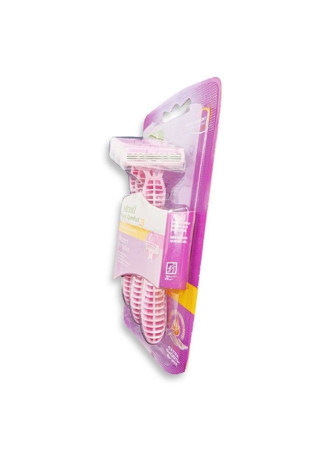 PURE 3 Women's Razor for Perfect Smoothness - 3 precision blades for longer-lasting results, a moisturizing strip enriched with aloe vera and vitamin E for a smooth shave without irritation, and an ergonomic design that moves smoothly with the curves of the body for a comfortable, closer, and smoother shave every time