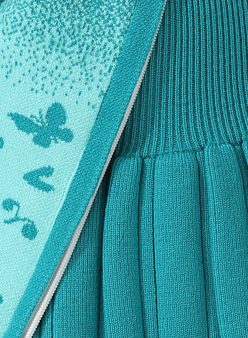 Andora Acrylic Girls Dress With Self Pattern Jacket _ Turquoise - Image 5