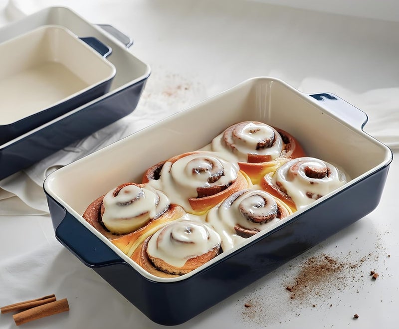 Kook Casserole Dish, Ceramic Baking Dish, Large Lasagna Pan Deep for Oven, 8.5 x 14, 11 x 7, 8 x 5, Set of 3, 92oz, 50oz, 20oz, Baking Pan with Handles, Oven Safe and Durable, Home, Gift, (Navy) - Image 4