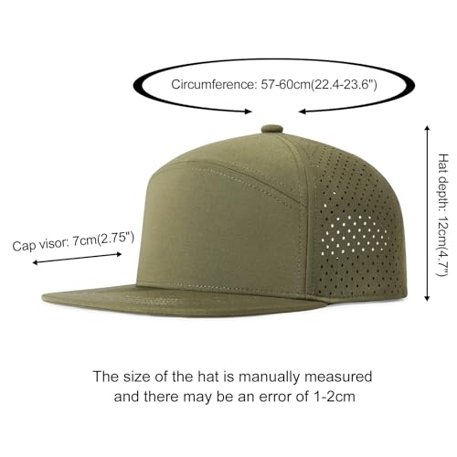 FEINION Men Flat Brim Adjustable Performance Hat Snapback Laser Perforated Baseball Cap (Army Green) - Image 4