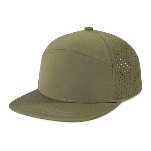 FEINION Men Flat Brim Adjustable Performance Hat Snapback Laser Perforated Baseball Cap (Army Green) - Image 2