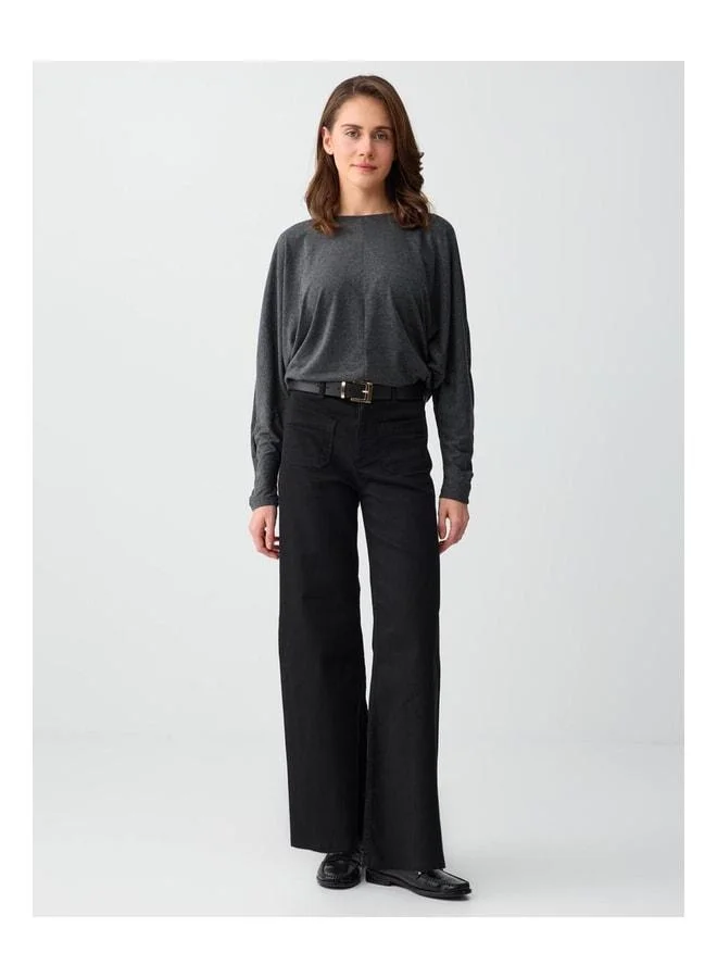 Jimmy Key Black Loose-Fit High-Waist Comfortable Cut Denim Pants.