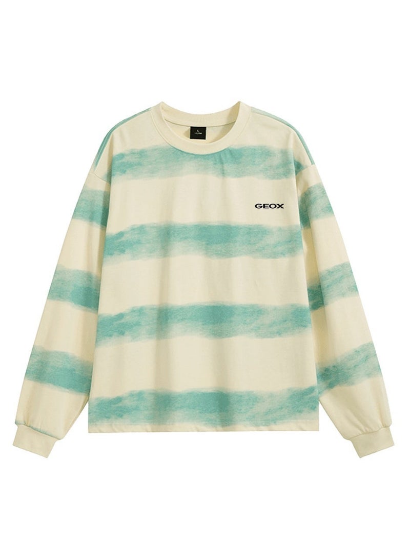 GEOX Unisex Crew Neck Long Sleeve Sweatshirt Casual Striped Daily Wear Top Cream‑Mint Green - Image 3