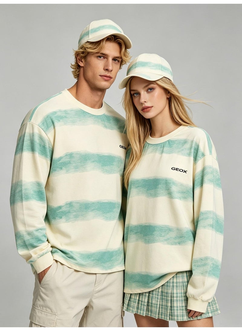 GEOX Unisex Crew Neck Long Sleeve Sweatshirt Casual Striped Daily Wear Top Cream‑Mint Green - Image 2
