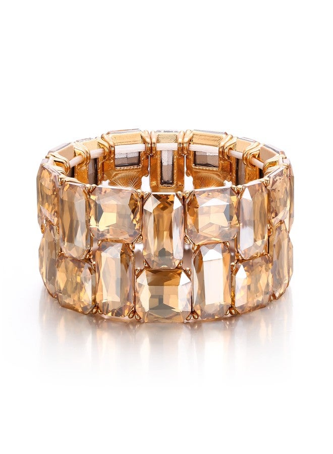 BriLove Women's Sparkling Crystal Emerald Cut Stretch Bangle Bracelet for Wedding Party Prom Champagne Gold-Tone - Image 1