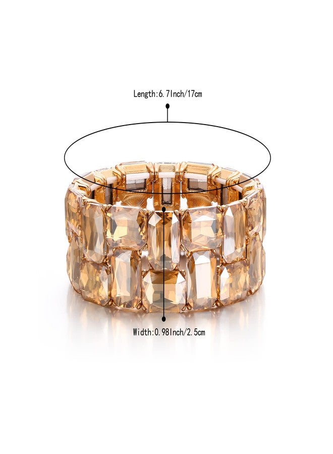 BriLove Women's Sparkling Crystal Emerald Cut Stretch Bangle Bracelet for Wedding Party Prom Champagne Gold-Tone - Image 5