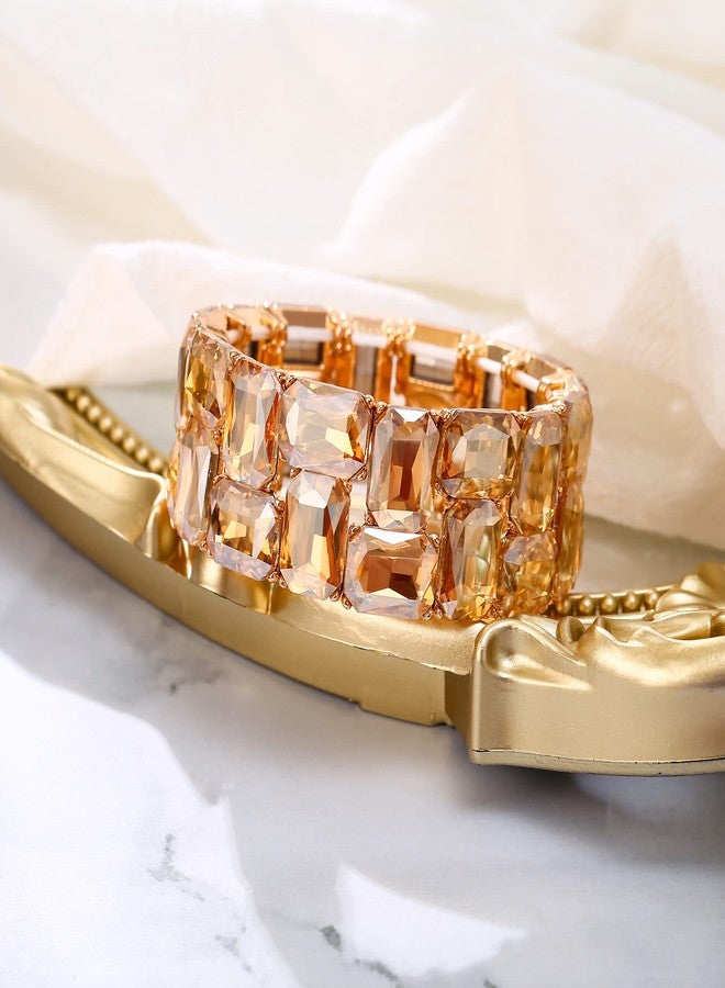 BriLove Women's Sparkling Crystal Emerald Cut Stretch Bangle Bracelet for Wedding Party Prom Champagne Gold-Tone - Image 4