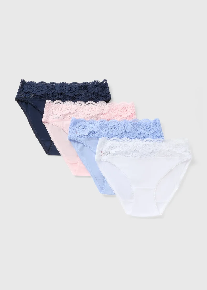 Matalan 4 Pack Multicoloured Lace High Leg Knickers
