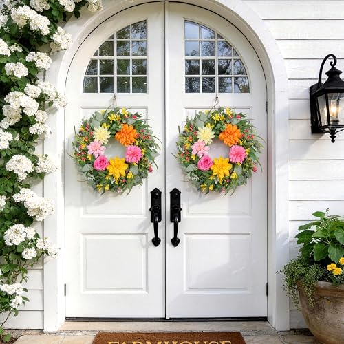 Vsonker Summer Wreaths for Front Door 24 Inch, Artificial Spring Wreath with Dahlia and Peony for All Season Home Decor Easter Indoor Outdoor Wall Home Festival Celebrations - Image 5