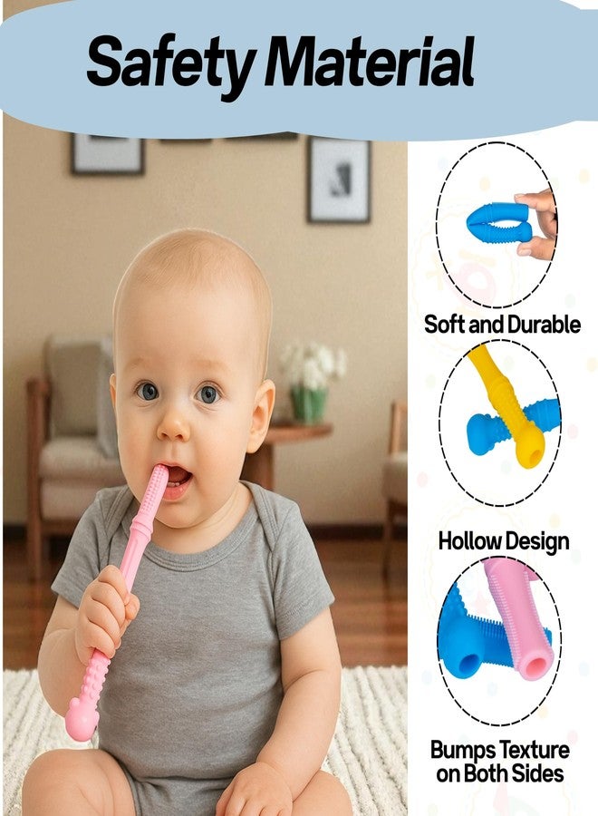 عضاضة سيليكون للأطفال من ميريوكس، مناسبة للأطفال من عمر 3 أشهر فما فوق، لعبة أنبوبية ناعمة للتسنين خالية من مادة BPA، مهدئة للثة للأطفال حديثي الولادة، ألعاب تسنين آمنة للأطفال من عمر 3-6 أشهر و6-12 شهرًا، عصا عضاضة ناعمة قابلة للمضغ - Image 3