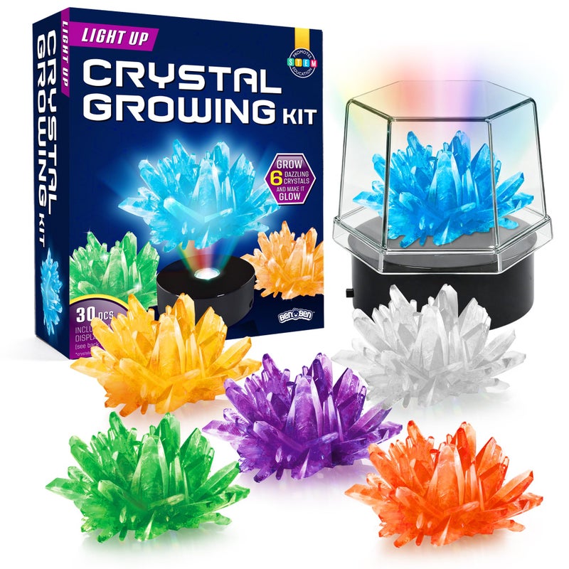 BenBen Crystal Growing Kit for Kids, Grow 6 Crystals with Light Up Display Stand, Educational STEM Toys for Girls and Boys, Science Kit for Kids Age 8-14, Birthday Gifts Science Experiments - Image 1