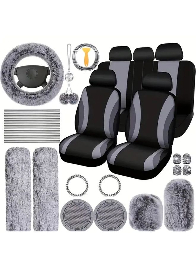 45 Piece Mint Green Car Interior Upgrade Kit Plush Steering Wheel Cover Seat Belt And Door Handle Protectors Stylish Combo - Image 5