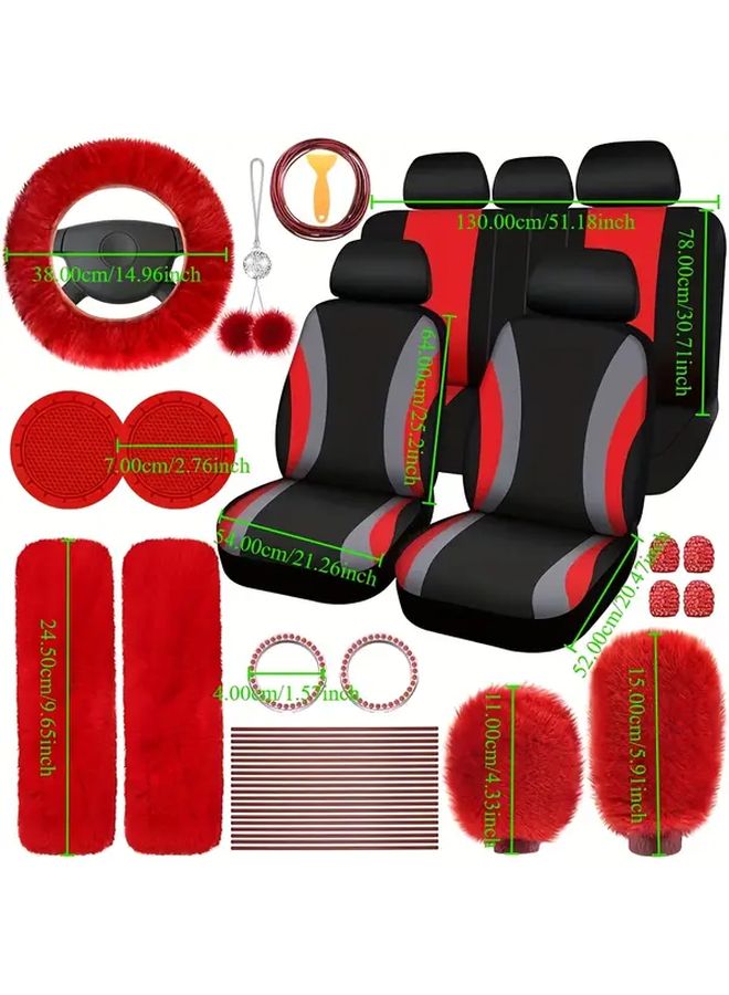 45 Piece Mint Green Car Interior Upgrade Kit Plush Steering Wheel Cover Seat Belt And Door Handle Protectors Stylish Combo - Image 2