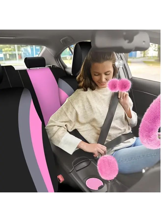 45 Piece Mint Green Car Interior Upgrade Kit Plush Steering Wheel Cover Seat Belt And Door Handle Protectors Stylish Combo - Image 4