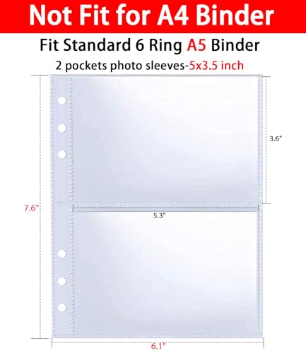 WITHYU 30 Pack 120 Pockets 3.5x5 Photocard Sleeves for 6 Ring A5 Binder, Ultra-Clear Sleeves, Double-Sided 2 Pocket Pages, Top Loading Sheet Protector for Photos, Postcards, Seed Packets - Image 2