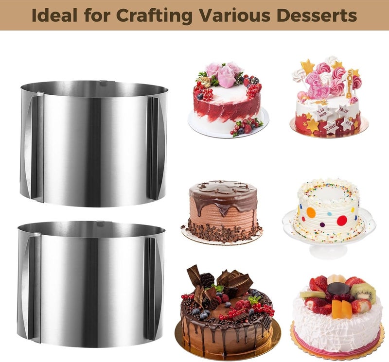 2-Piece Adjustable Cake Rings, Stainless Steel 6-12In Baking Supplies, Round Cake Molds with Scaling, Mousse Bakeware Tools for DIY Desserts - Image 5