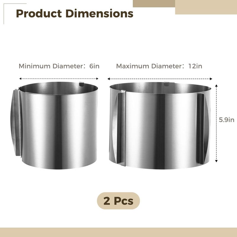 2-Piece Adjustable Cake Rings, Stainless Steel 6-12In Baking Supplies, Round Cake Molds with Scaling, Mousse Bakeware Tools for DIY Desserts - Image 4