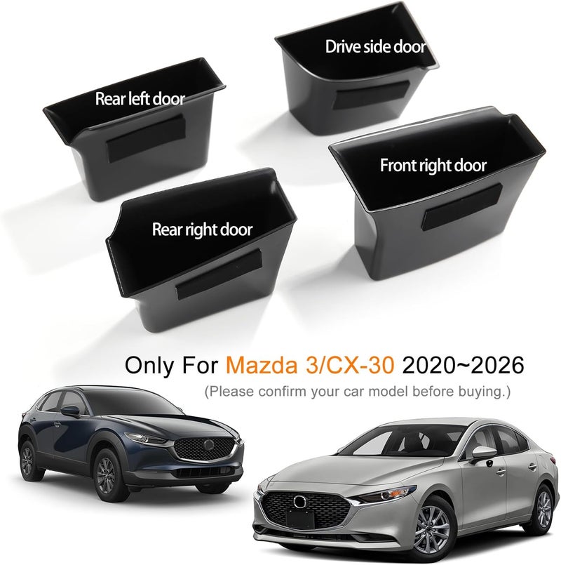 ANFOKAS 4 قطع لمازدا 3 CX-30 2020 2021 2022 2023 2024 إكسسوارات داخلية للسيارة، حامل مقبض الباب، جيب مسند الذراع، صندوق تخزين منظم، حاوية هاتف، صينية إدخال، لوحة قفازات - Image 2