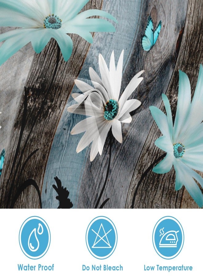 Nesphy Shower Curtain and Liner Set, Rustic Teal Daisy Flowers Farmhouse Shower Curtain and Liner with Double-Sided Stainless Steel Hooks, 3-in-1 Waterproof Fabric for Bathroom, 72x72 Inch - Image 4