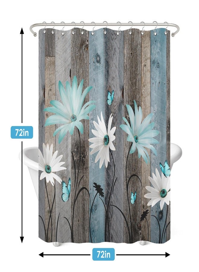 Nesphy Shower Curtain and Liner Set, Rustic Teal Daisy Flowers Farmhouse Shower Curtain and Liner with Double-Sided Stainless Steel Hooks, 3-in-1 Waterproof Fabric for Bathroom, 72x72 Inch - Image 2