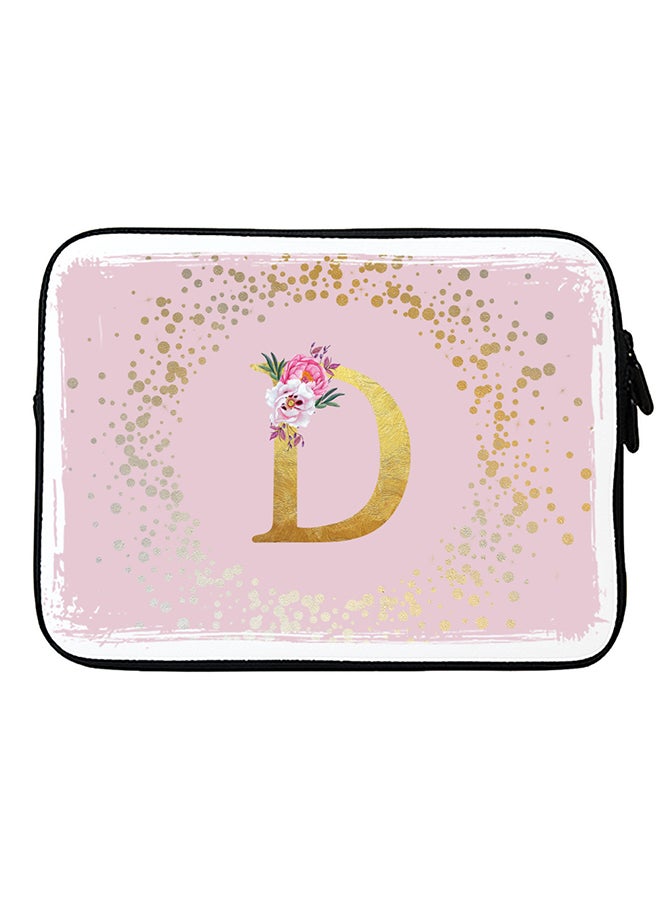 Stylizedd Laptop Sleeve Bag for Macbook 13, 14, 15, 16 inch- Custom Monogram Initial Letter Floral Pattern Alphabet - D  (Pink) - Image 1