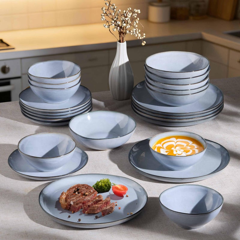 Herogo Plates and Bowls Dinnerware Sets, 12 Piece Stoneware Dinner Dishes Set for 4, Irregular Handmade Dishware Tableware, Crack and Scratch Resistant, Reactive Glaze, Smoky Blue - Image 3