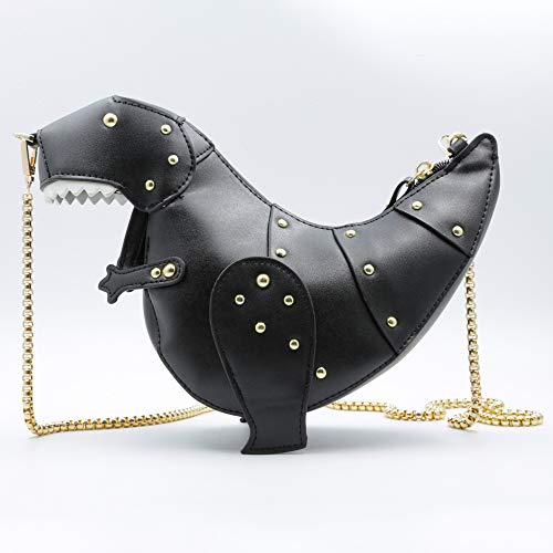 QiMing Dinosaur Shoulder Purses,PU Rivet Tyrannosaurus Rex CrossBody Bag for Girl Women(Black) - Image 4