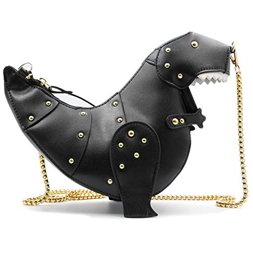 QiMing Dinosaur Shoulder Purses,PU Rivet Tyrannosaurus Rex CrossBody Bag for Girl Women(Black) - Image 1