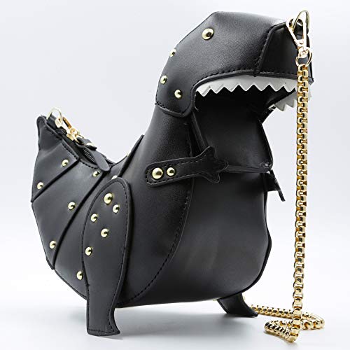 QiMing Dinosaur Shoulder Purses,PU Rivet Tyrannosaurus Rex CrossBody Bag for Girl Women(Black) - Image 2