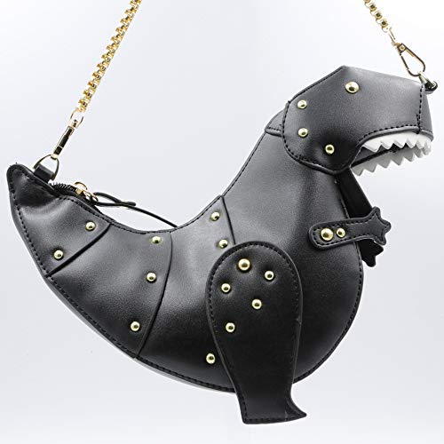 QiMing Dinosaur Shoulder Purses,PU Rivet Tyrannosaurus Rex CrossBody Bag for Girl Women(Black) - Image 5