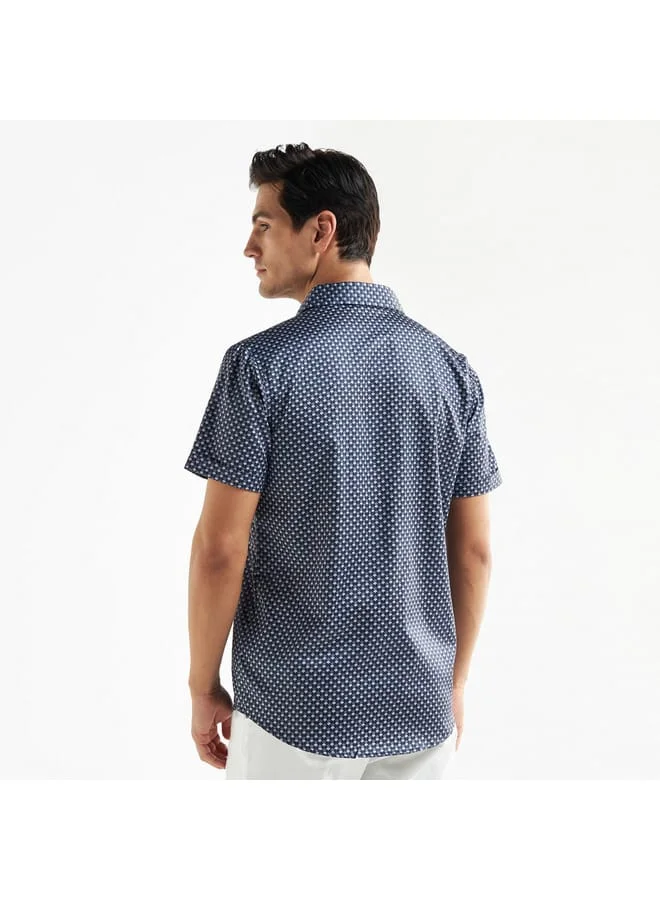 Splash FAV All-Over Geometric Print Shirt with Collar and Short Sleeves