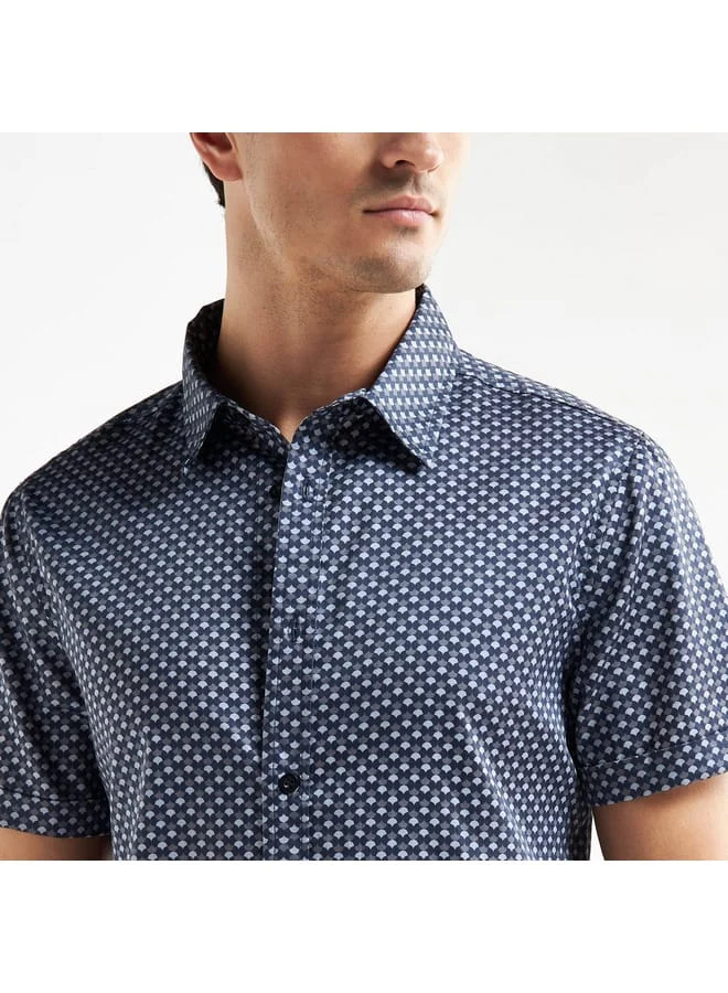 Splash FAV All-Over Geometric Print Shirt with Collar and Short Sleeves