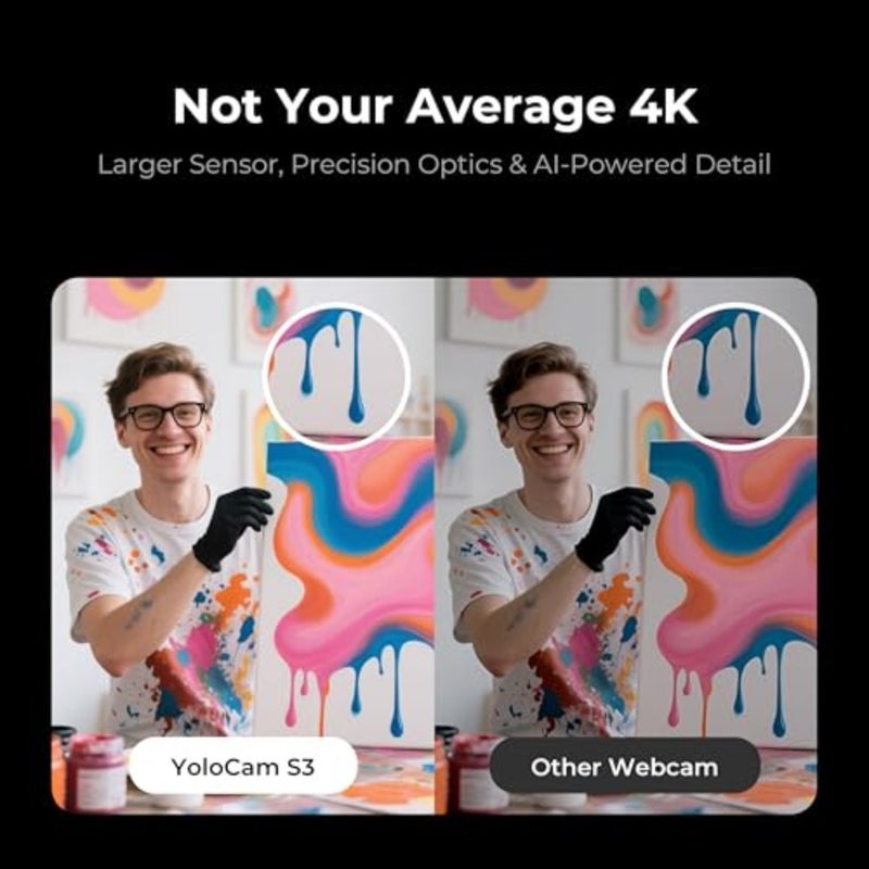 كاميرا ويب متدفقة بدقة 4K لجهاز كمبيوتر Mac مع مستشعر مقاس 1/1.3 بوصة، وجسم من الألومنيوم الأسود، وتأثيرات سينمائية، وتقنية HDR، وتكبير/تصغير 4x، وفيديو غير مضغوط، وتركيز تلقائي PD محسّن، واتصال USB-C - Image 5