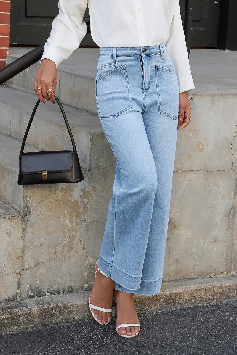Cicy Bell Womens Cropped Wide Leg Jeans Stretchy High Waisted Trendy Capri Baggy Denim Ankle Pants with Pockets - Image 4
