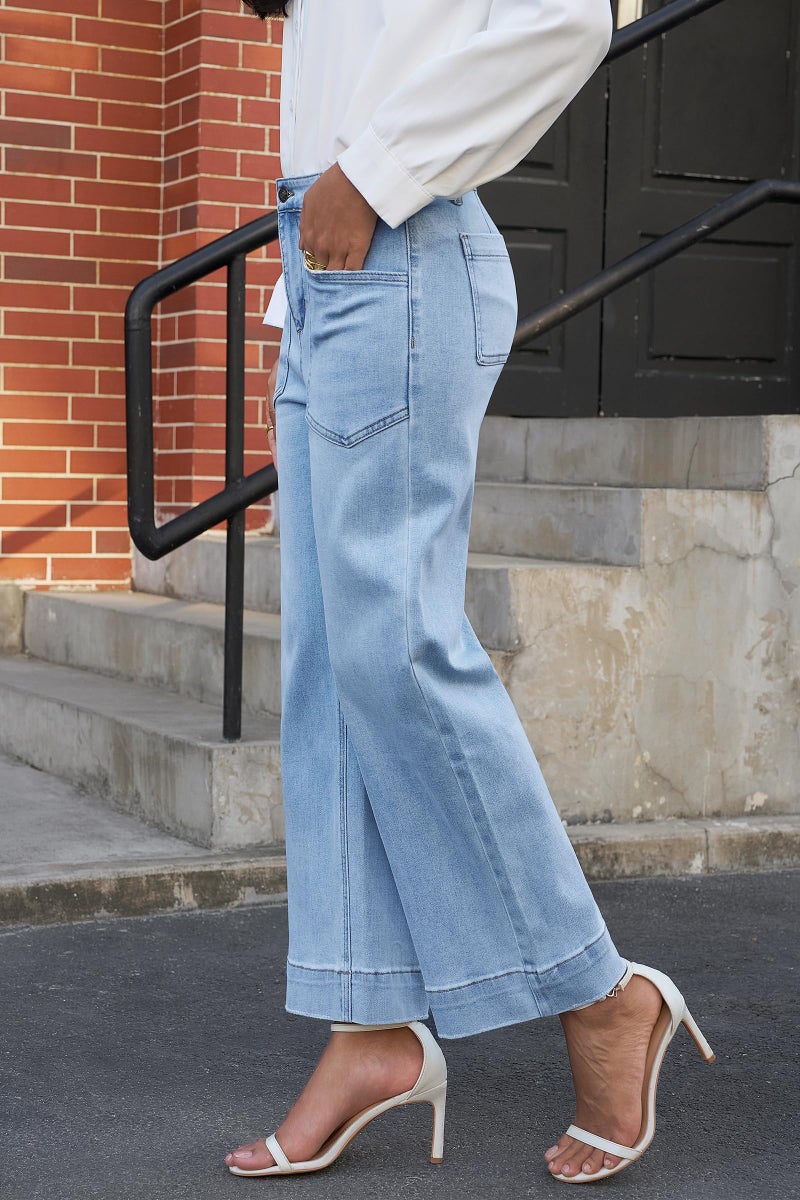 Cicy Bell Womens Cropped Wide Leg Jeans Stretchy High Waisted Trendy Capri Baggy Denim Ankle Pants with Pockets - Image 5