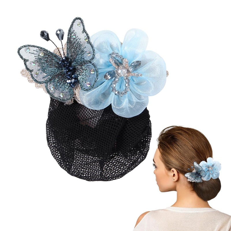 M'AYCREATE ® Women Hair Clip Butterfly Decal Hair Bun Net Women Hair Net Clip Hair Clip Hair Net Hairnet Bun Hair Net Bun for Work Daily Hair Bun for Dancer, Nurse (Blue) - Image 1