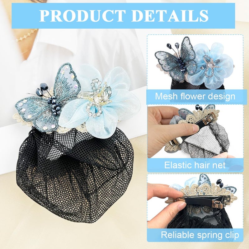 M'AYCREATE ® Women Hair Clip Butterfly Decal Hair Bun Net Women Hair Net Clip Hair Clip Hair Net Hairnet Bun Hair Net Bun for Work Daily Hair Bun for Dancer, Nurse (Blue) - Image 3