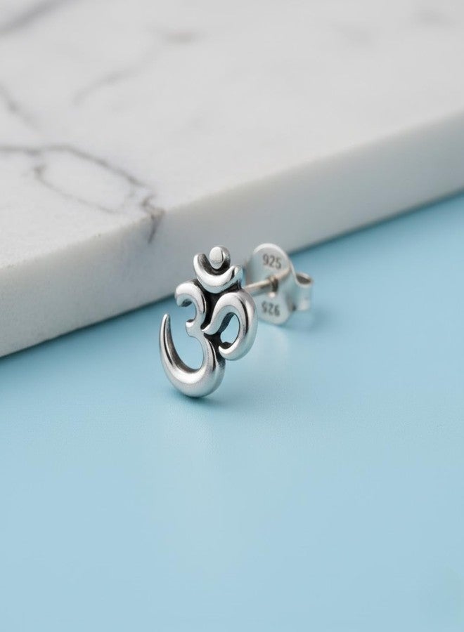 DARSHRAJ Sterling Silver Stud For Unisex | Silver Ear Stud | Chandi ka Earring | Lightweight For Boys | Adjustable For Girls | Om Design | Hallmarked | Single - Image 5