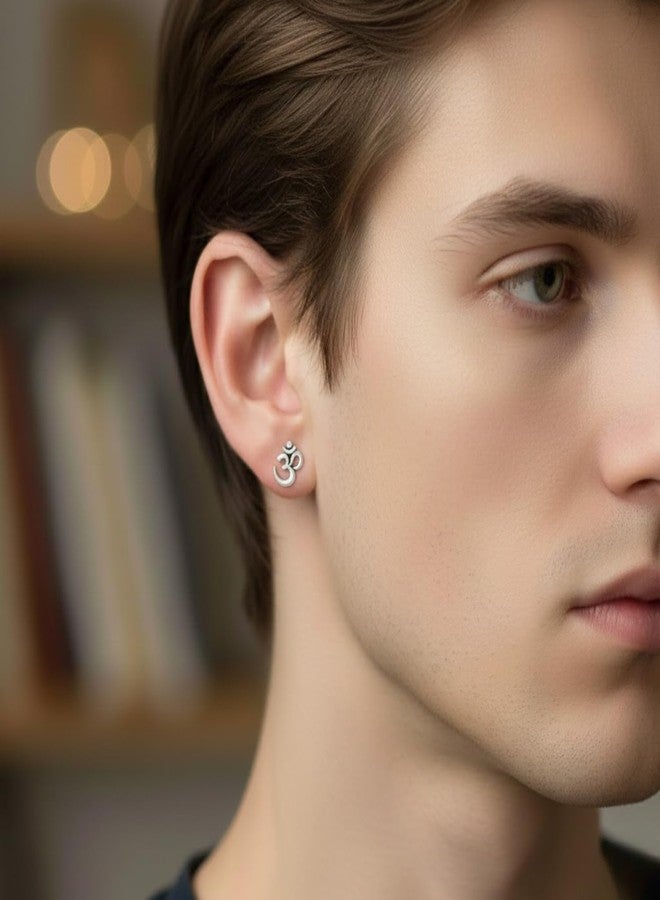 DARSHRAJ Sterling Silver Stud For Unisex | Silver Ear Stud | Chandi ka Earring | Lightweight For Boys | Adjustable For Girls | Om Design | Hallmarked | Single - Image 3