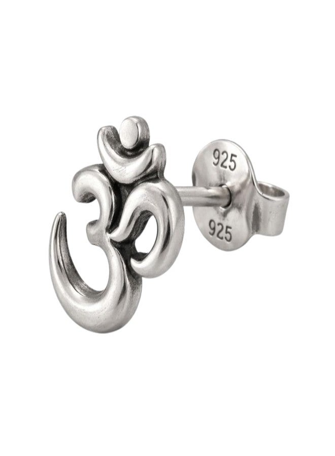 DARSHRAJ Sterling Silver Stud For Unisex | Silver Ear Stud | Chandi ka Earring | Lightweight For Boys | Adjustable For Girls | Om Design | Hallmarked | Single - Image 1